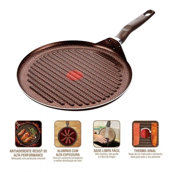 Frigideira Grill 30cm Rochedo Expert Chocolate
